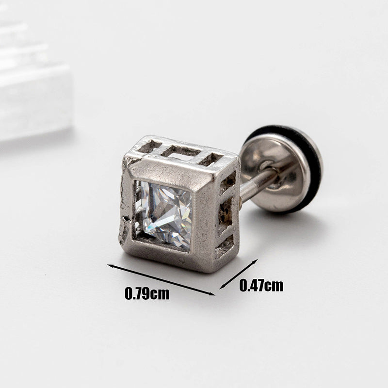 Vintage Geometric 316 Stainless Steel Zircon Men's Ear Stud