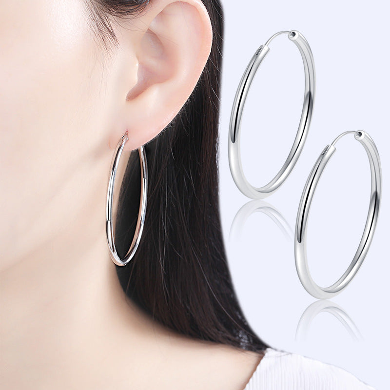 Fashion Geometric Hypoallergenic Silver Hoop Earrings