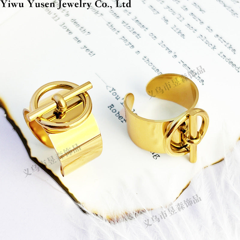 14K Gold Plated Geometric Titanium Steel Open Ring for Women