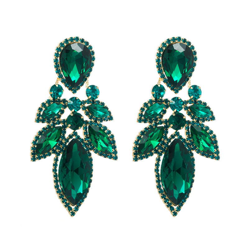 Elegant Geometric Leaf Rhinestone Drop Earrings for Women