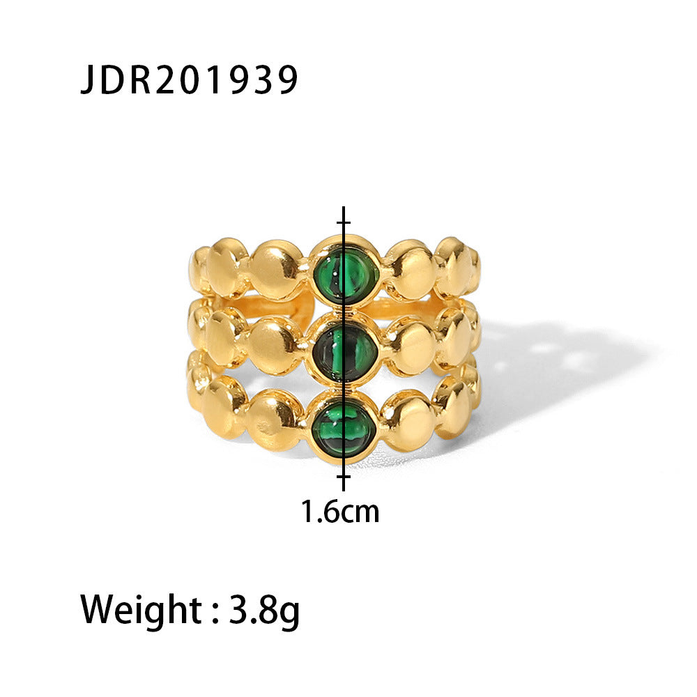 Vintage Geometric Stainless Steel Gemstone Adjustable Ring