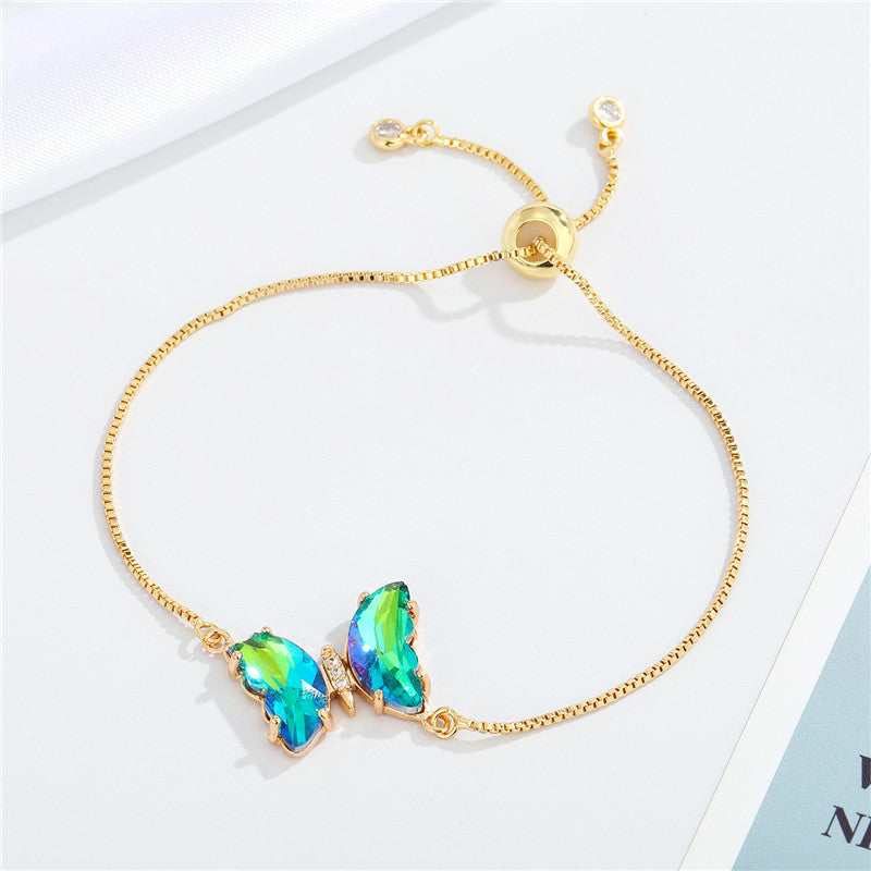 Elegant Crystal Butterfly Pendant Adjustable Bracelet for Women