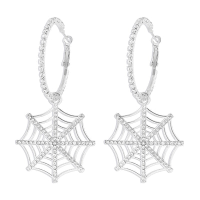 Hip-Hop Spider Web Rhinestone Drop Earrings for Halloween Party