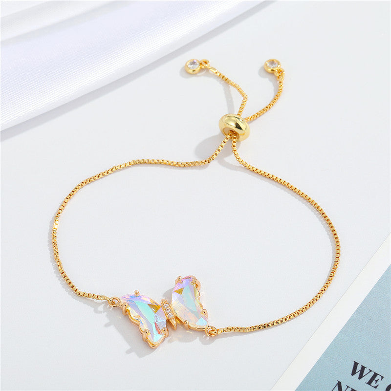 Elegant Crystal Butterfly Pendant Adjustable Bracelet for Women