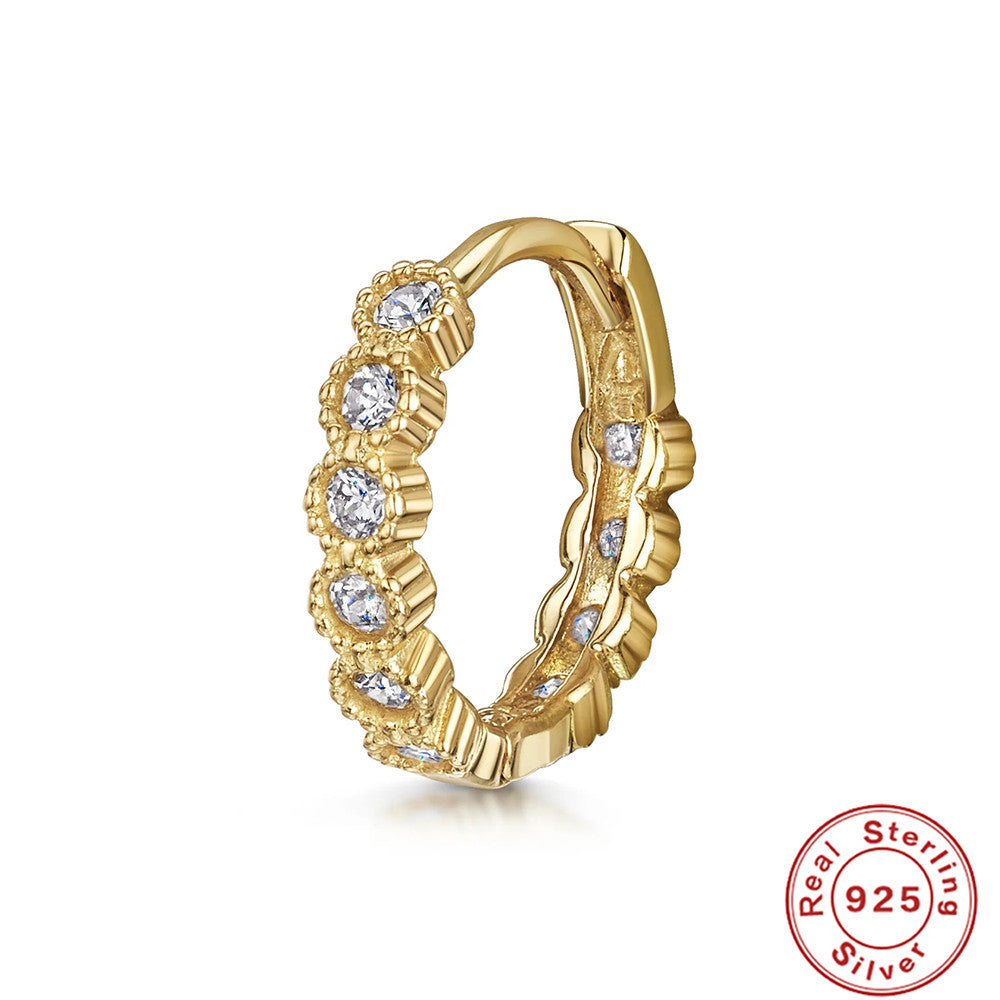 Retro Sterling Silver Zircon Inlay Hoop Earrings