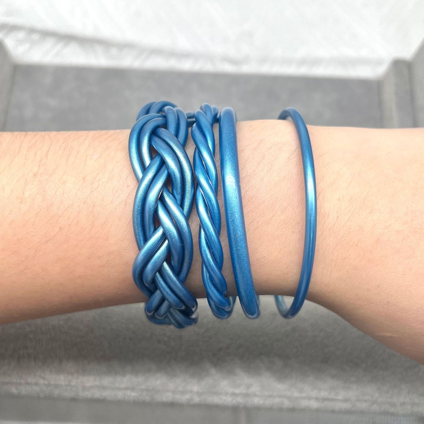 Simple Style Solid Color Plastic Braid Jelly Bangle Set