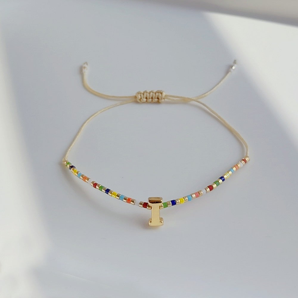 18K Gold Plated Bohemian Miyuki Beaded Adjustable Letter Bracelet for Women