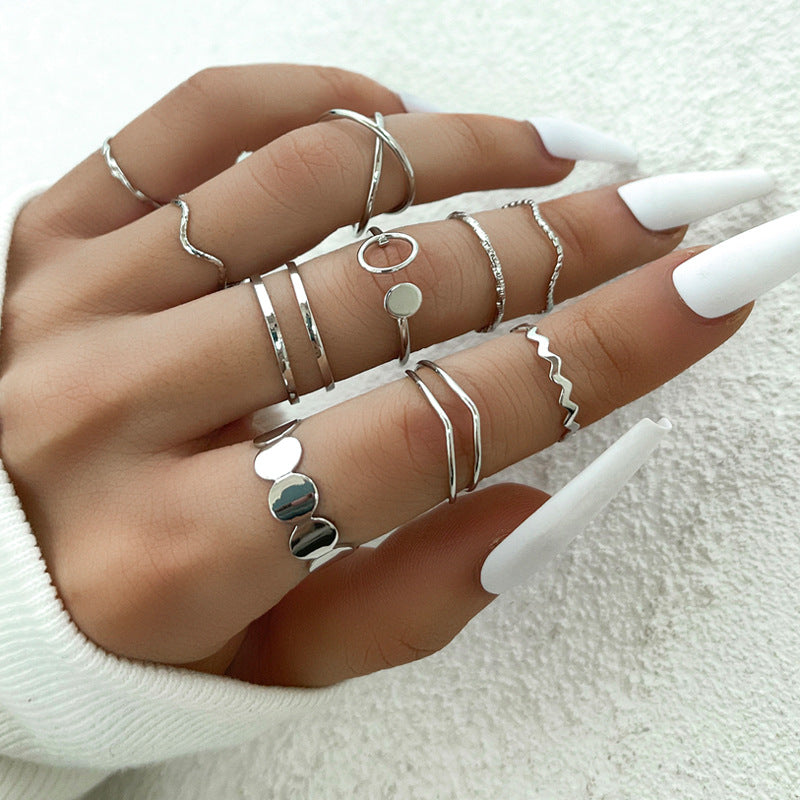 Retro Geometric Heart & Leaf Pearl Alloy Women's Ring Set