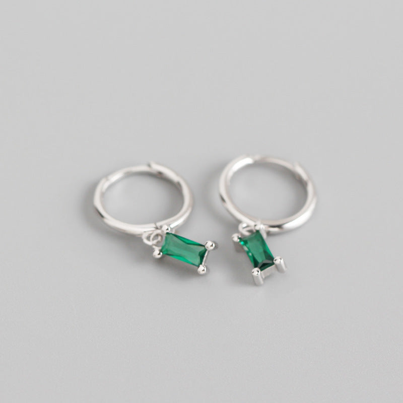 S925 Sterling Silver Minimalist Geometric Rectangular Zircon Earrings
