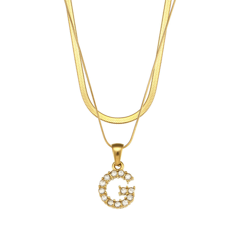 18K Gold Plated Double-Layer Zircon Letter Stainless Steel Necklace