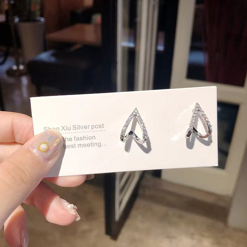 1 Pair Geometric V-Shaped Zircon Inlay Stainless Steel Stud Earrings