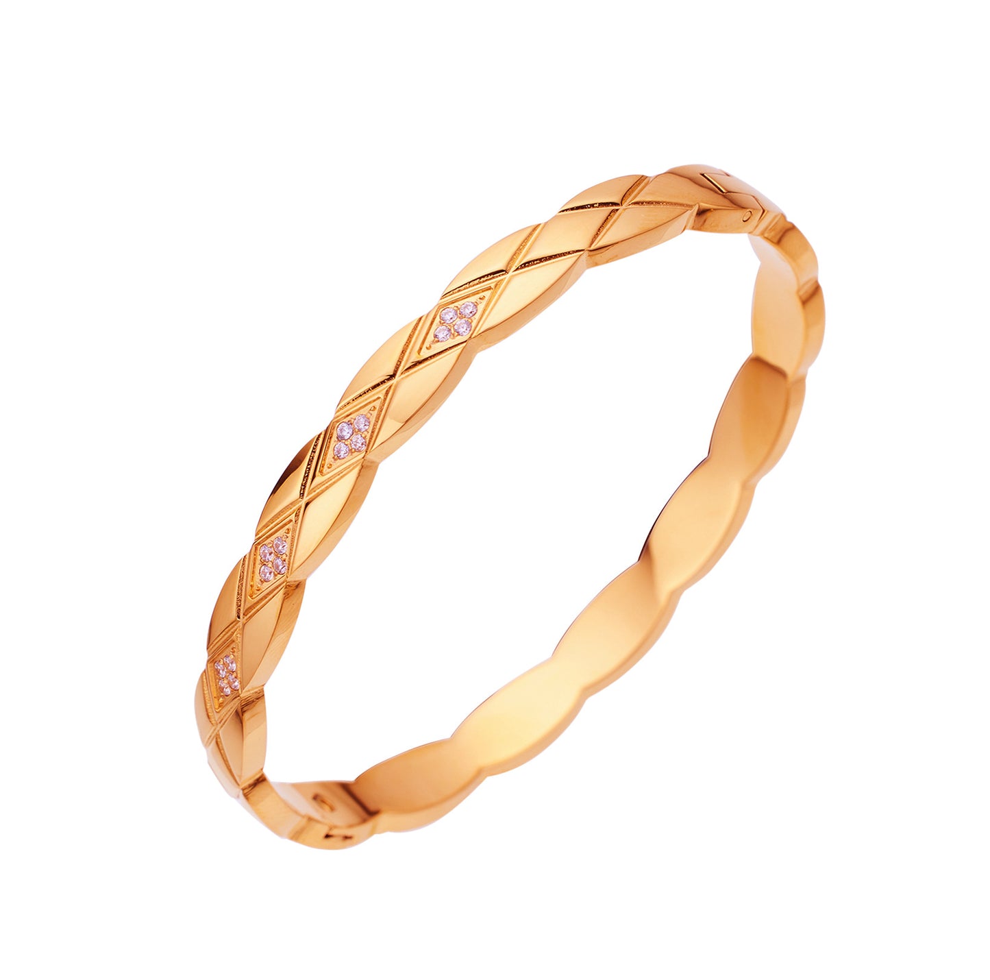 Simple Heart Shape Diamond Gold-Plated Titanium Steel Bangle Bracelet