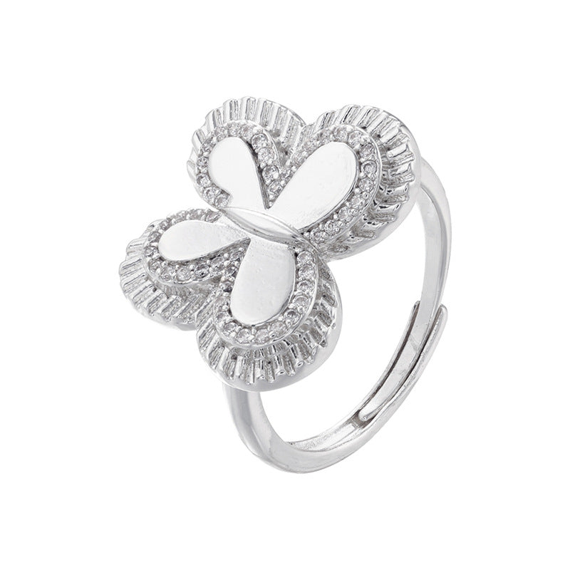 Elegant Luxurious Snake Butterfly Zircon 18K Gold Plated Adjustable Open Rings