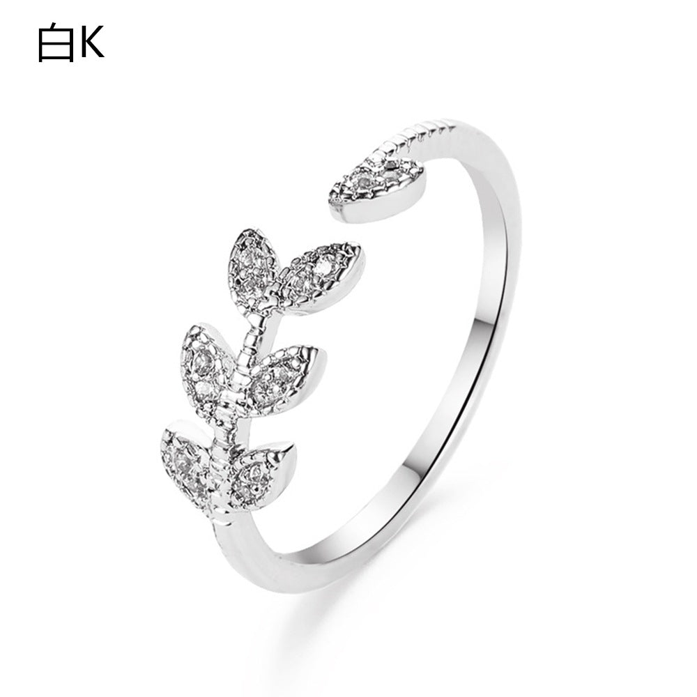 Adjustable Creative Cross Branch and Leaf Ring with Diamond Accents