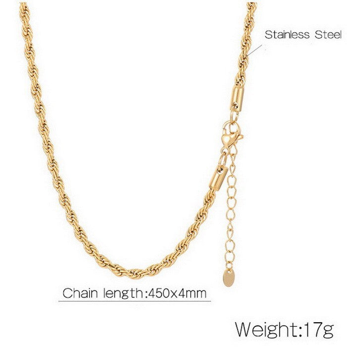 Casual Stainless Steel Gold Plated Twisted Chain Necklace for Women