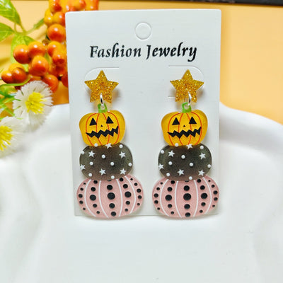 1 Pair Halloween Geometric Pumpkin Ghost Acrylic Drop Earrings