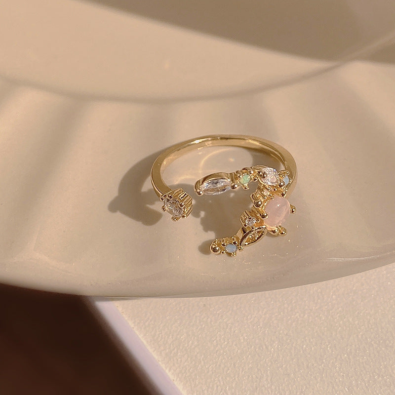 Heart Shape Flower Zircon Crystal Open Ring