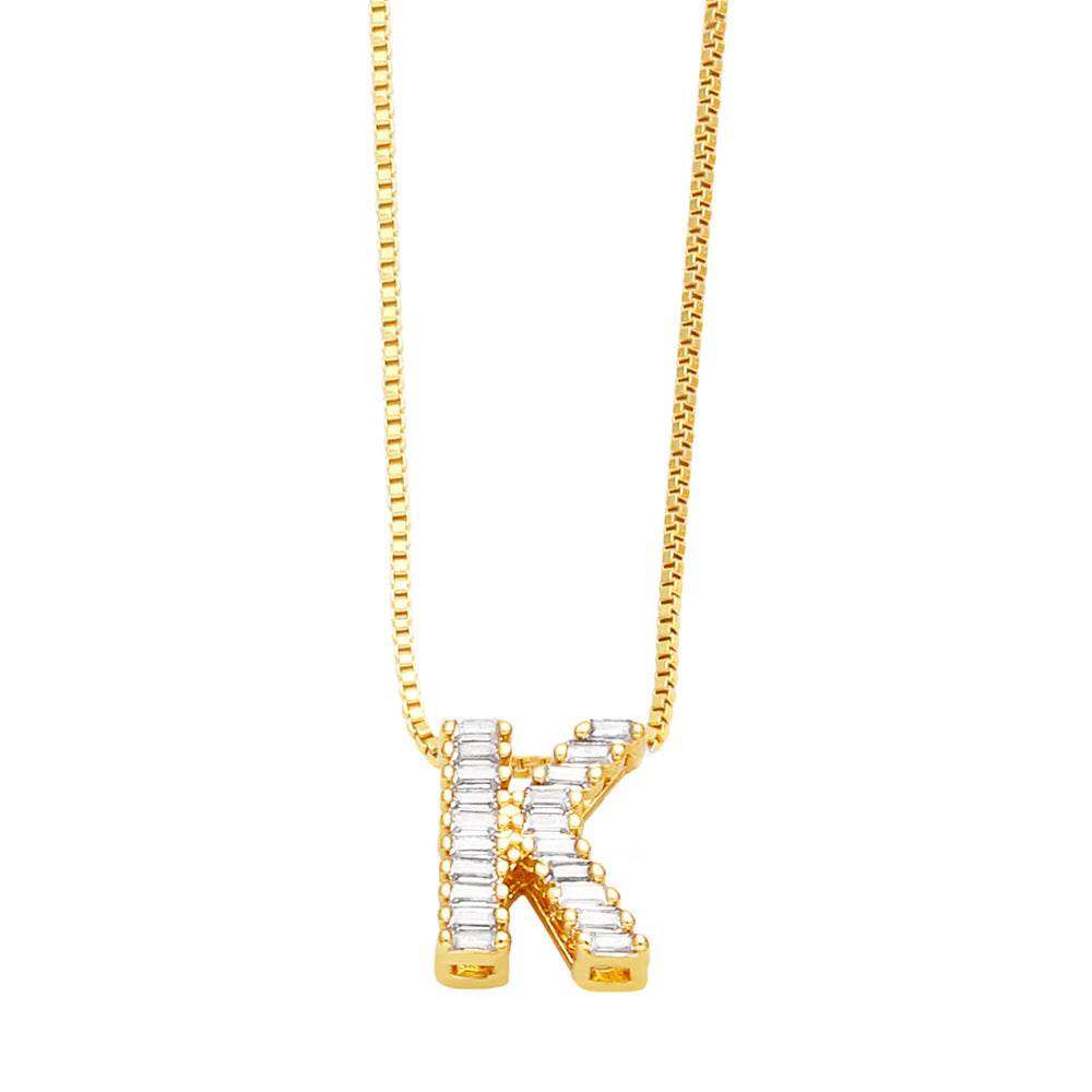 18K Gold Plated Zircon Letter Pendant Necklace