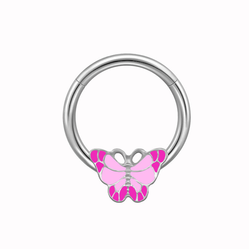 Casual Hip-Hop Butterfly Flower Rhinestone Nipple Ring Stainless Steel Copper White Gold Plated