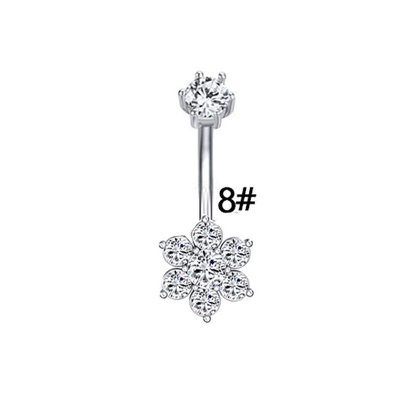 Elegant Zircon Snowflake & Teardrop Belly Ring - Stainless Steel & White Gold Plated