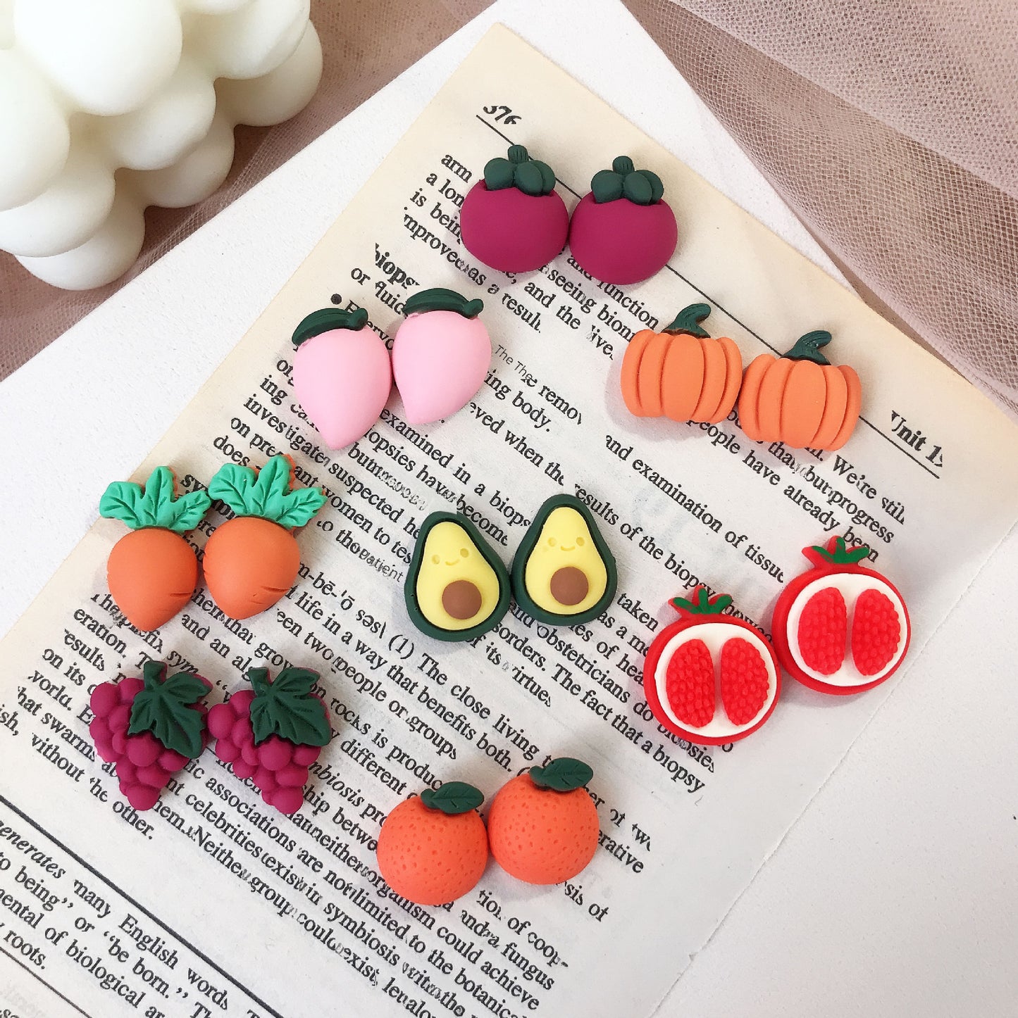 1 Pair Cute Fruit Resin Plating Women's Ear Studs with 3D Strawberry Pineapple Design