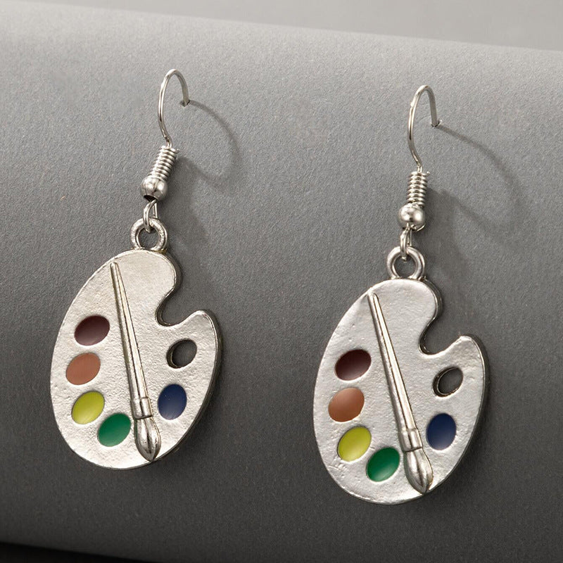 Colorful Geometric Resin Palette Earrings with Alloy Ear Hooks