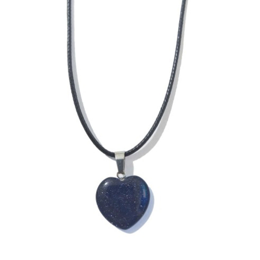 Simple Heart-Shaped Natural Stone Carved Pendant Necklace