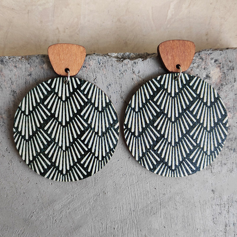 Bohemian Floral Wood Drop Earrings for Women