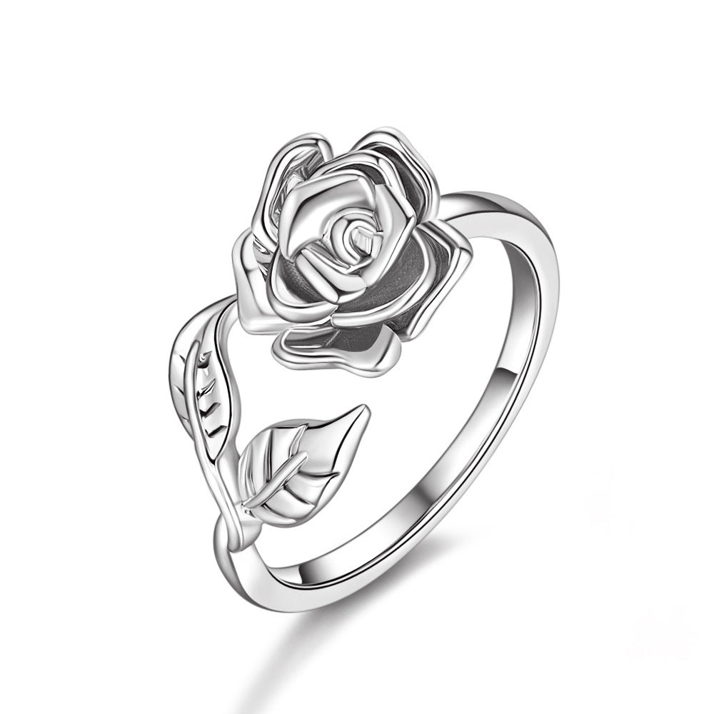 Luxurious Rose Copper Camellia Open Ring for Women