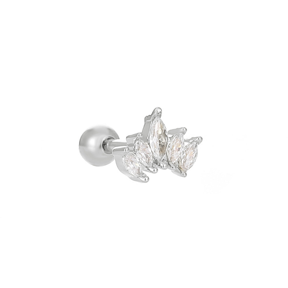 Vintage Zircon Butterfly Flower Heart Copper Screw Earrings