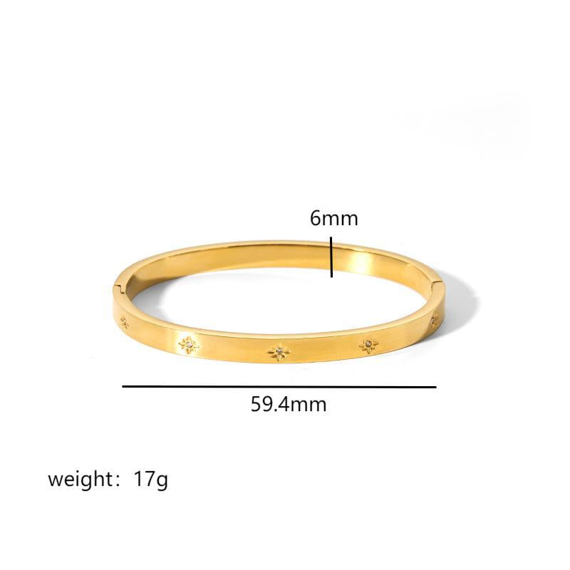 18K Gold Plated Stainless Steel Zircon Star Bangle Bracelet