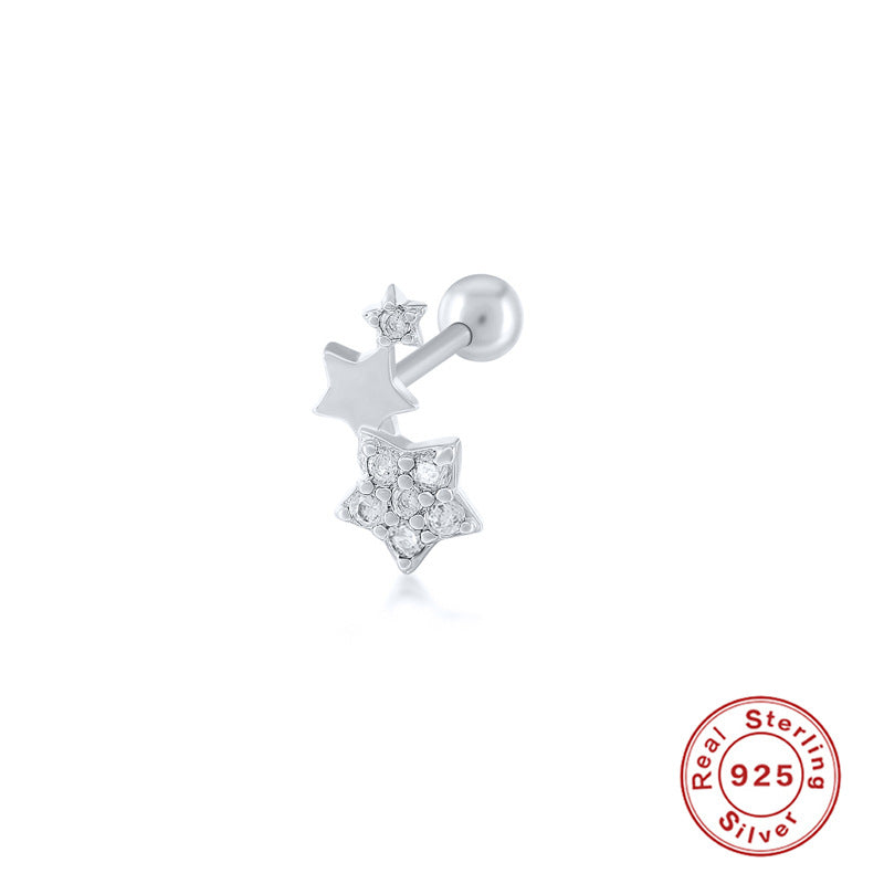 Sterling Silver Star Moon Heart Shaped Stud Earrings