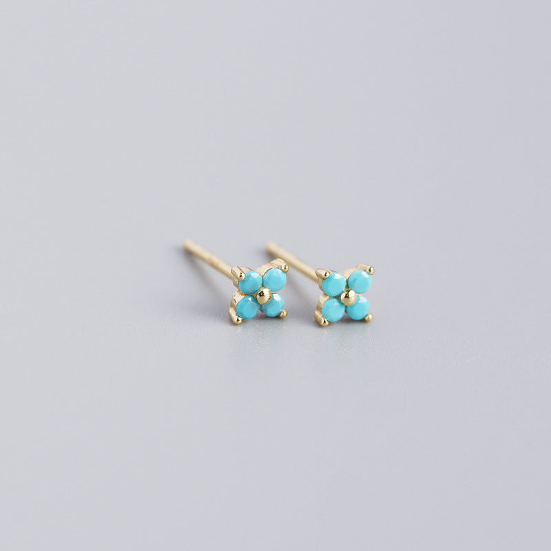 S925 Sterling Silver Colorful Four-Leaf Flower Stud Earrings for Women