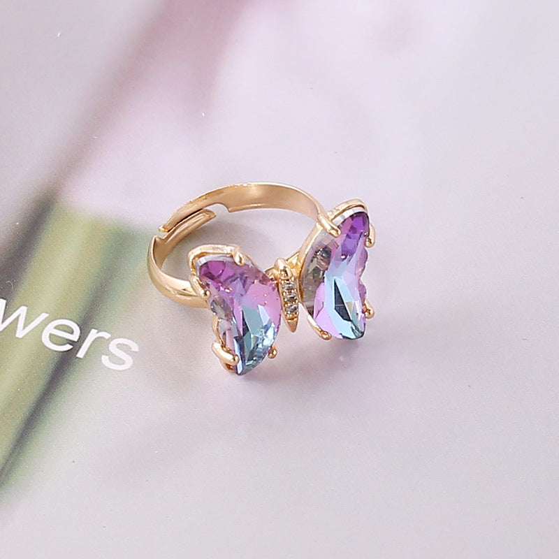 Fashion Gradient Butterfly Adjustable Copper Ring for Women