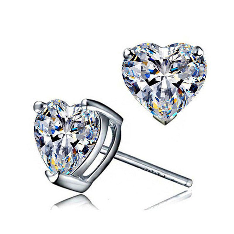 Fashion Mini Heart-Shaped Zircon Copper Earrings in Multicolor