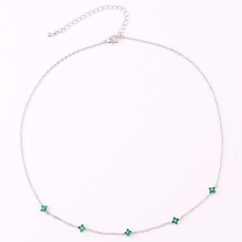 Korean Blue and Green Floral Pendant Necklace - Copper Plated Gold Jewelry