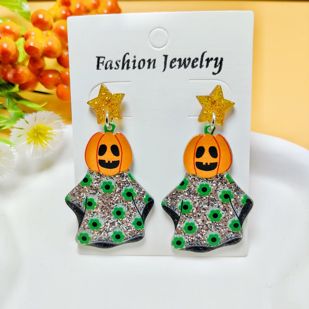 1 Pair Halloween Geometric Pumpkin Ghost Acrylic Drop Earrings