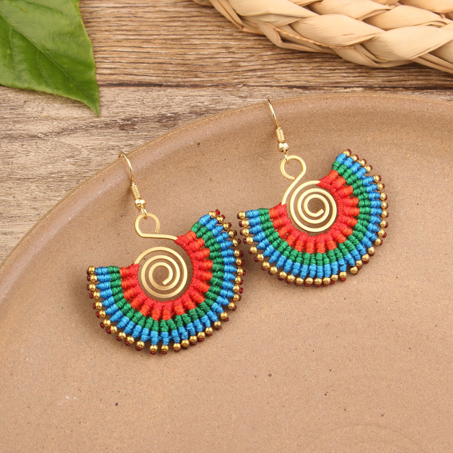 Bohemian Shell Tassel Mesh Earrings with Synthetic Gemstones