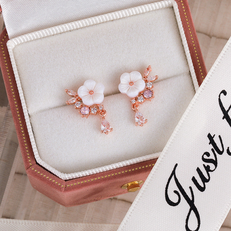 1 Pair Elegant Flower Inlay Copper Zircon Stud Earrings