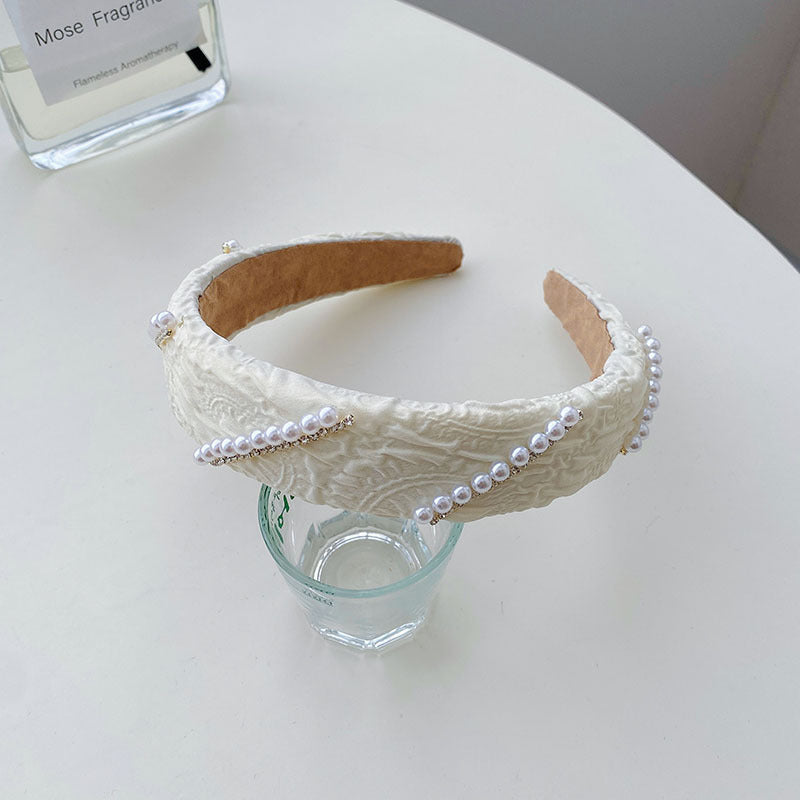 Fashion Handmade Pearl Bow Knot Wide Hairband