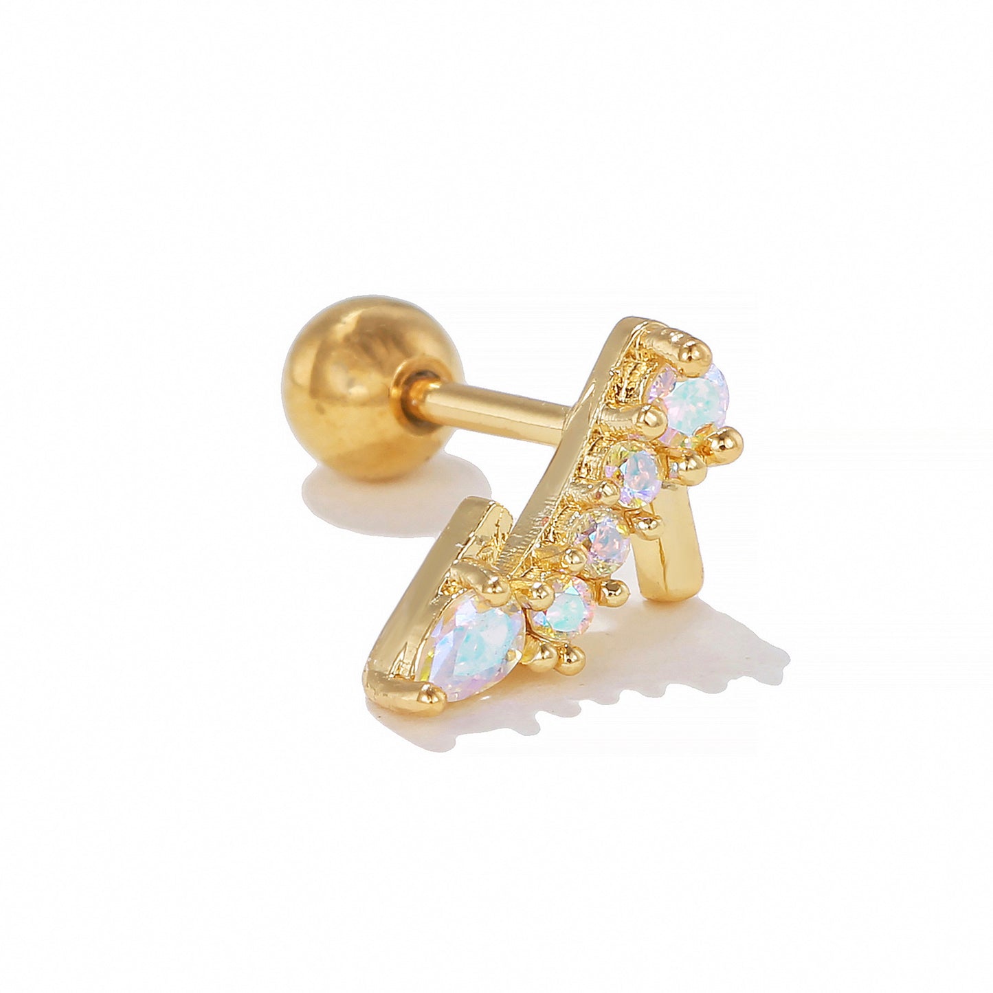 1 Piece Geometric Brass Zircon 18K Gold Plated Animal Ear Studs
