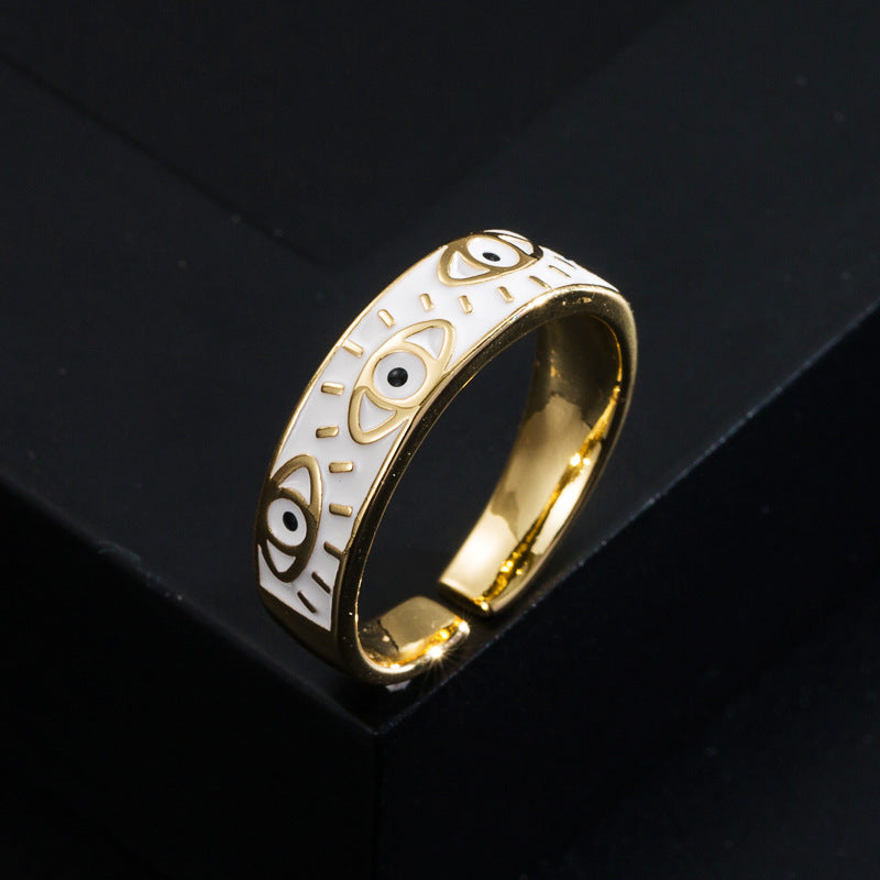 Fashion Copper Plated Colorful Evil Eye Open Ring for Women