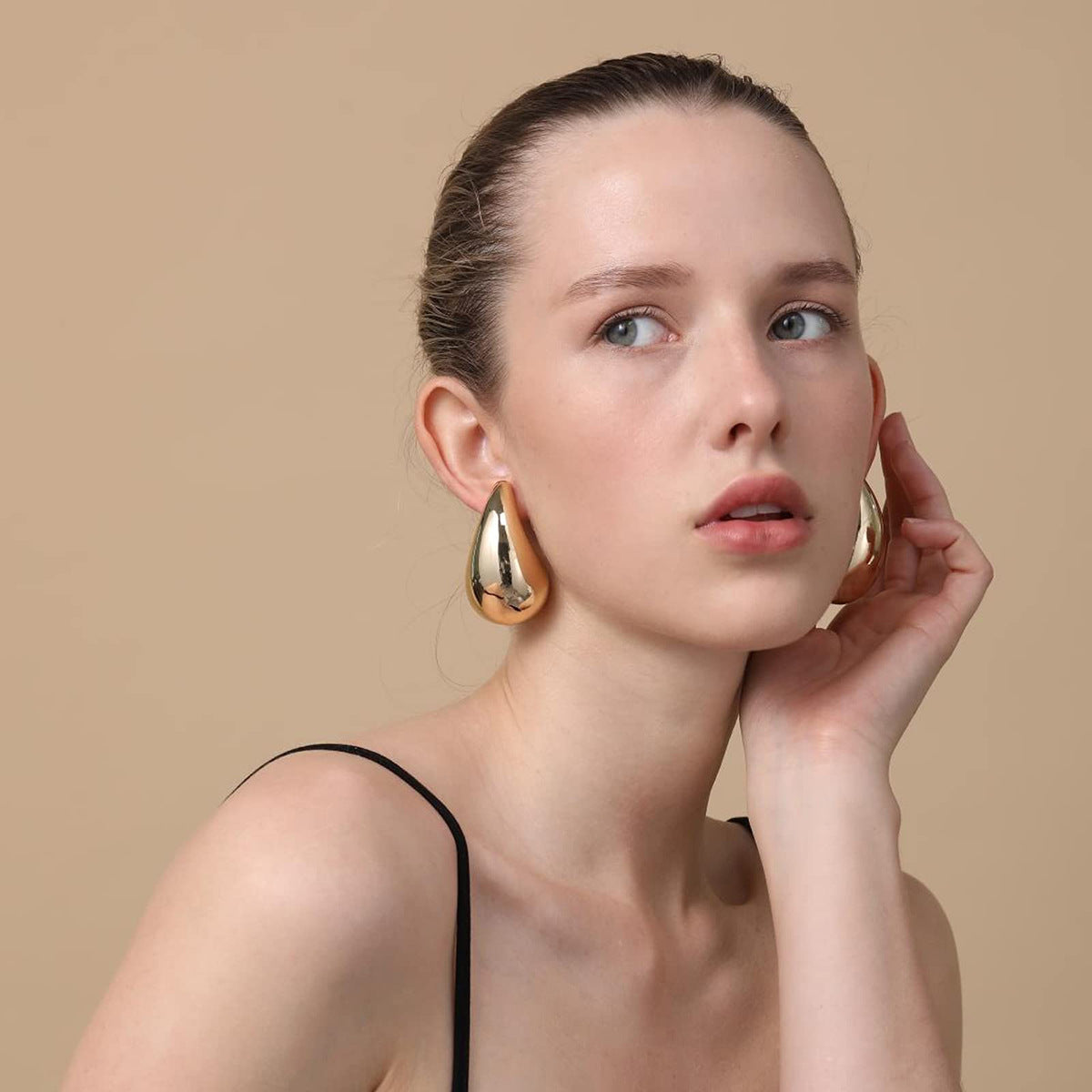 1 Pair Minimalist Water Drop 18k Gold Plated Stainless Steel Clip-On Earrings
