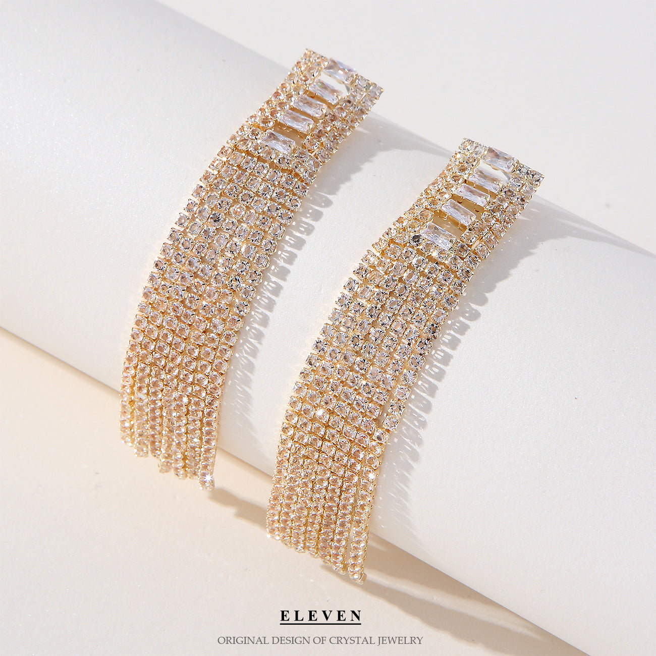 Elegant Zircon Rhinestone Tassel Chain Drop Earrings for Women