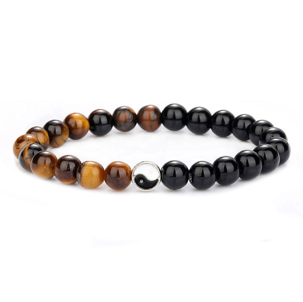 Copper Geometric Bracelet Set - Black Matte & White Turquoise Beaded Couples Bracelets