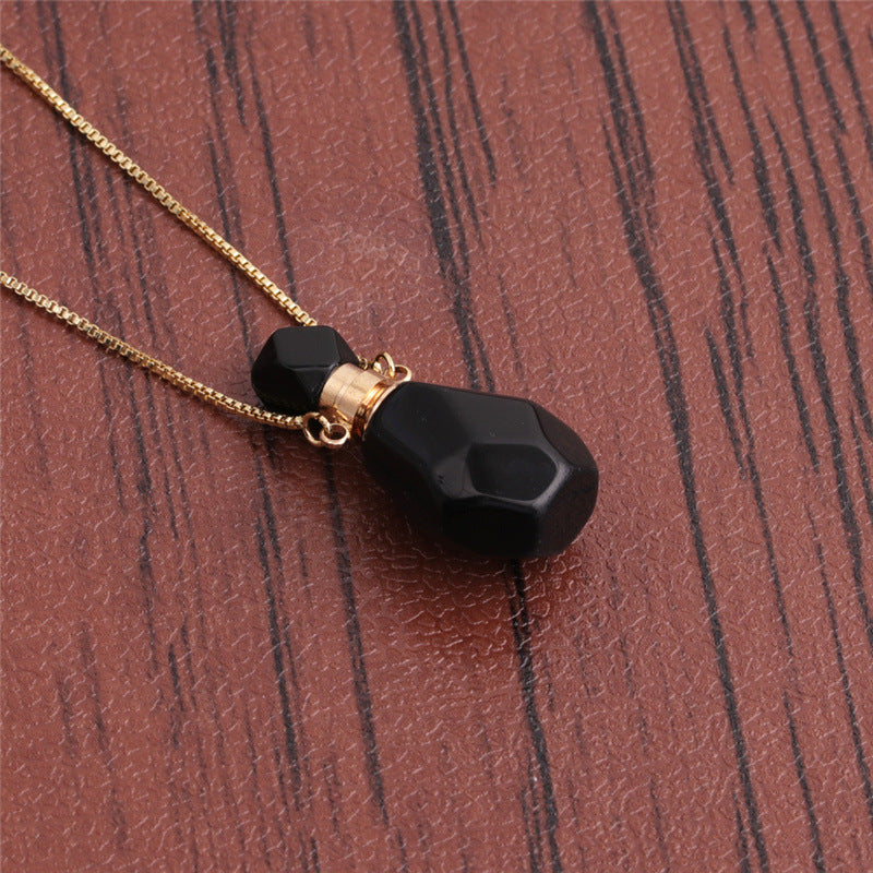 Fashion Semi-precious Stone Flame-shaped Perfume Bottle Pendant Necklace