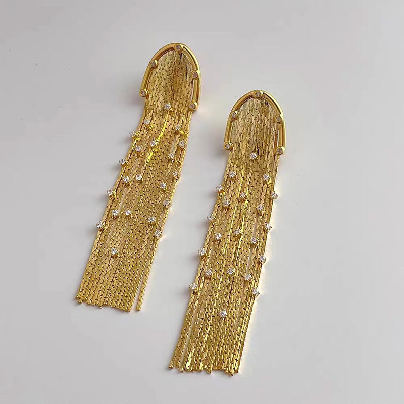Retro Rhinestone Tassel Drop Earrings for Women