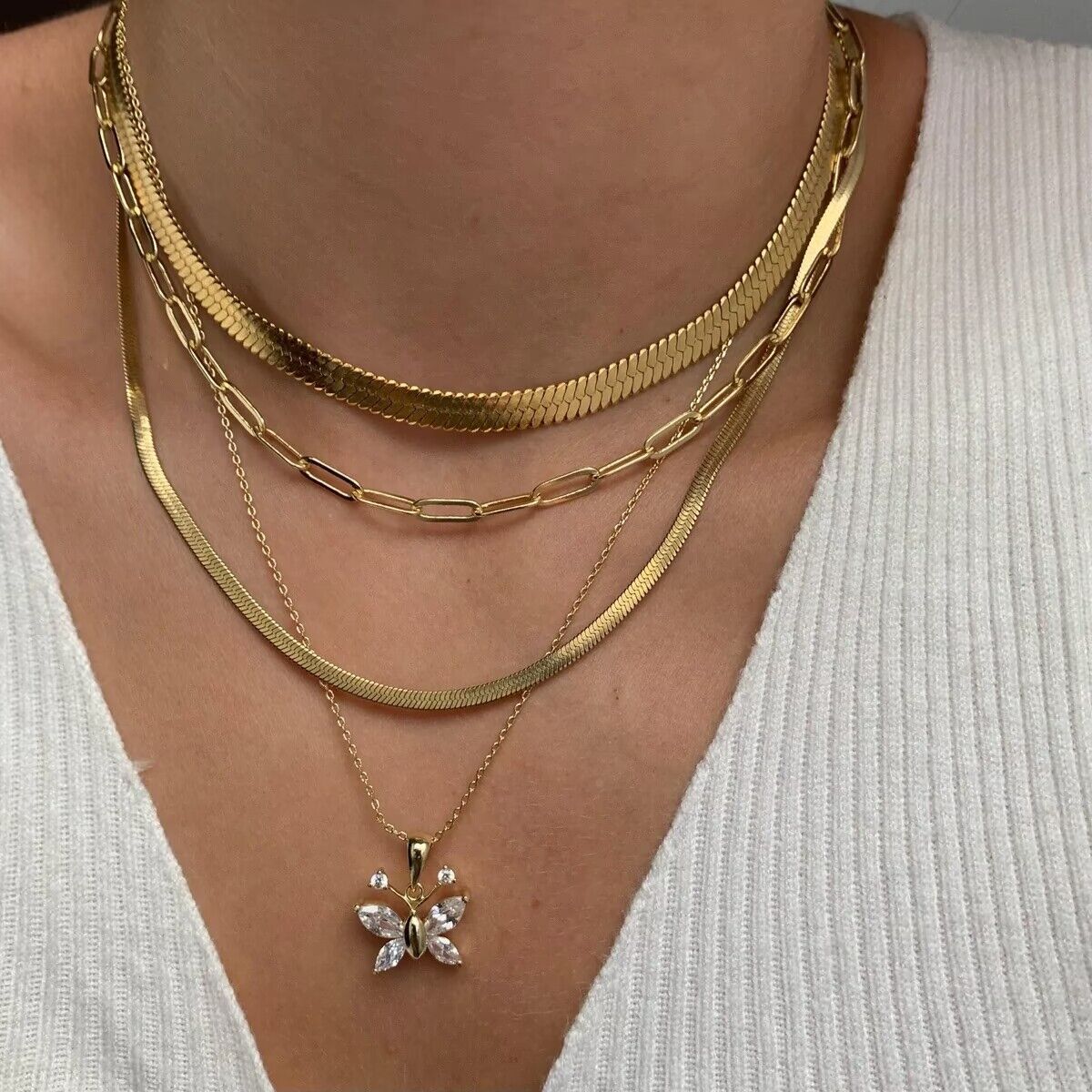 Elegant Butterfly Rhinestone Layered Necklace for Women