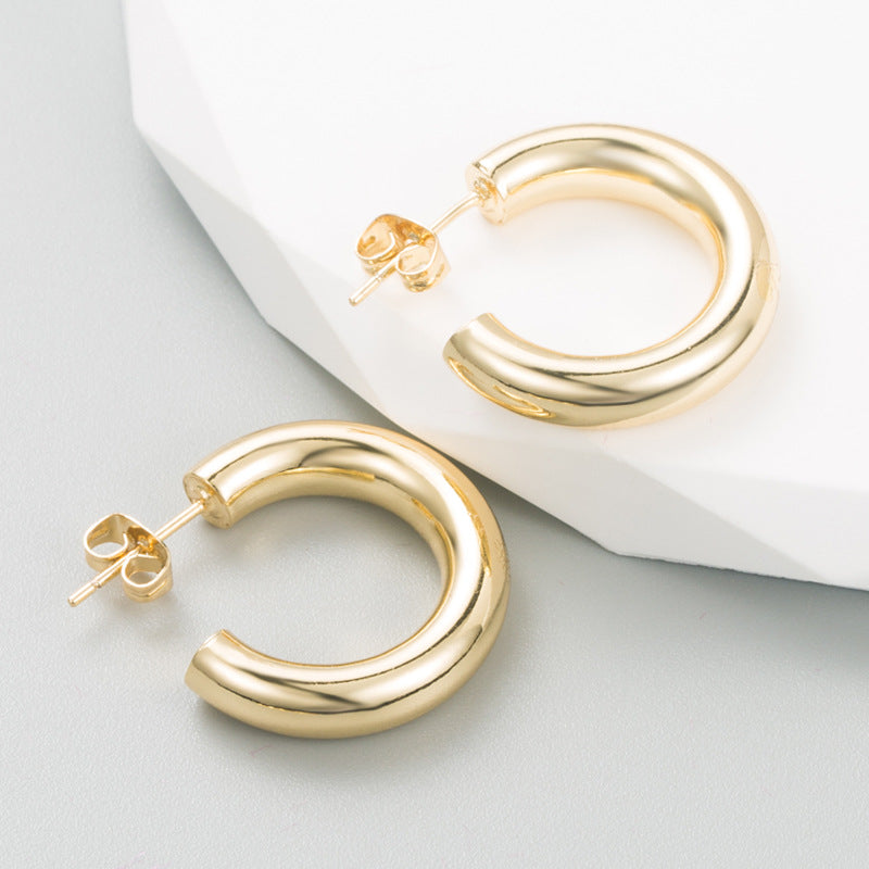Geometric Titanium Steel Hoop Earrings with Gold Plating