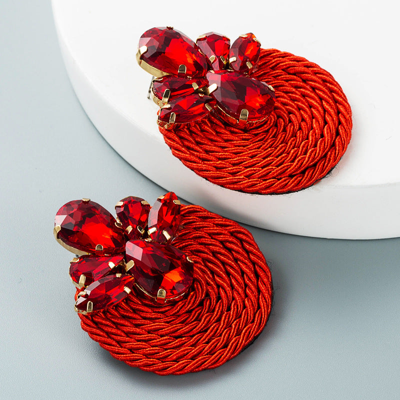 Geometric Glass Diamond Pendant Earrings with Alloy Wire Wrap Design
